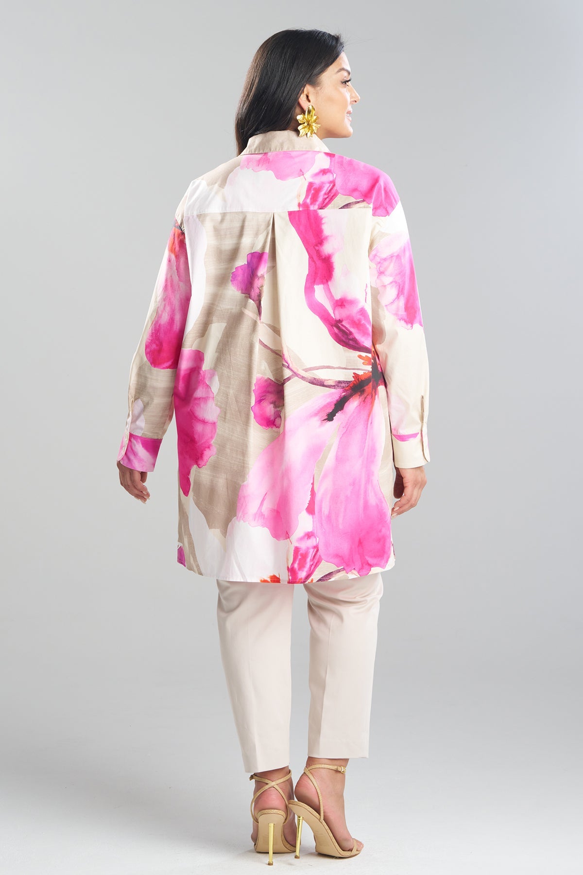 Natori Orchid Cotton Poplin Oversized Button Down Shirt