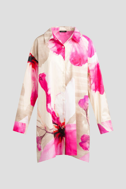 Natori Orchid Cotton Poplin Oversized Button Down Shirt