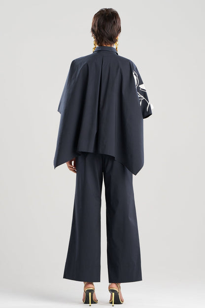 Natori Tech Cotton Taffeta Embroidered Button Down Caftan Shirt