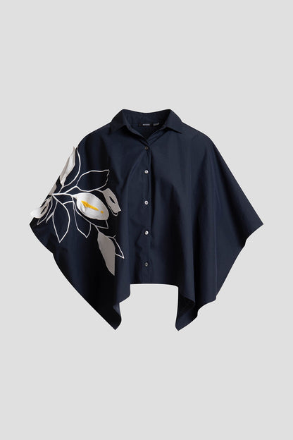 Natori Tech Cotton Taffeta Embroidered Button Down Caftan Shirt