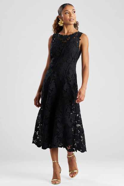 Natori Peony Floral Lace Asymmetric Seam Dress