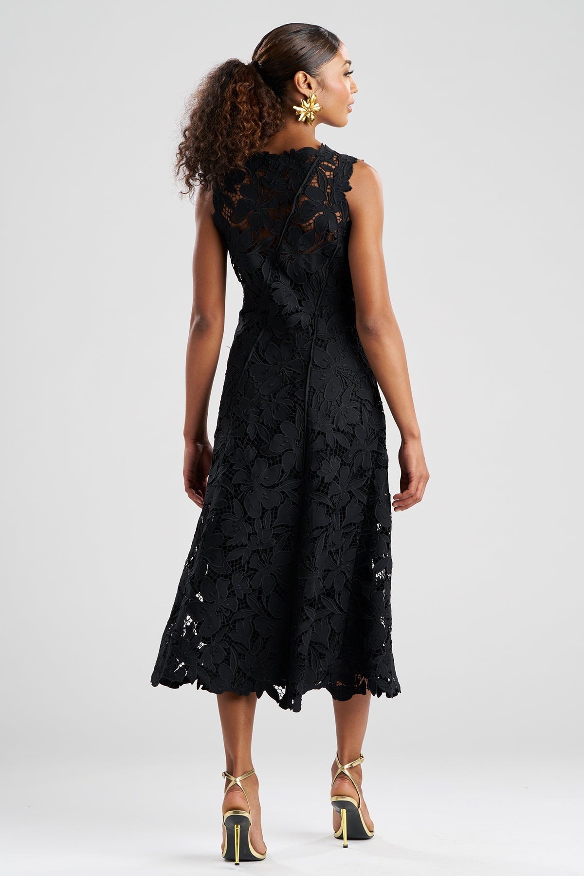 Natori Peony Floral Lace Asymmetric Seam Dress