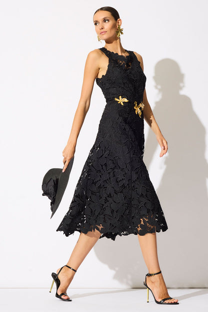Natori Peony Floral Lace Asymmetric Seam Dress