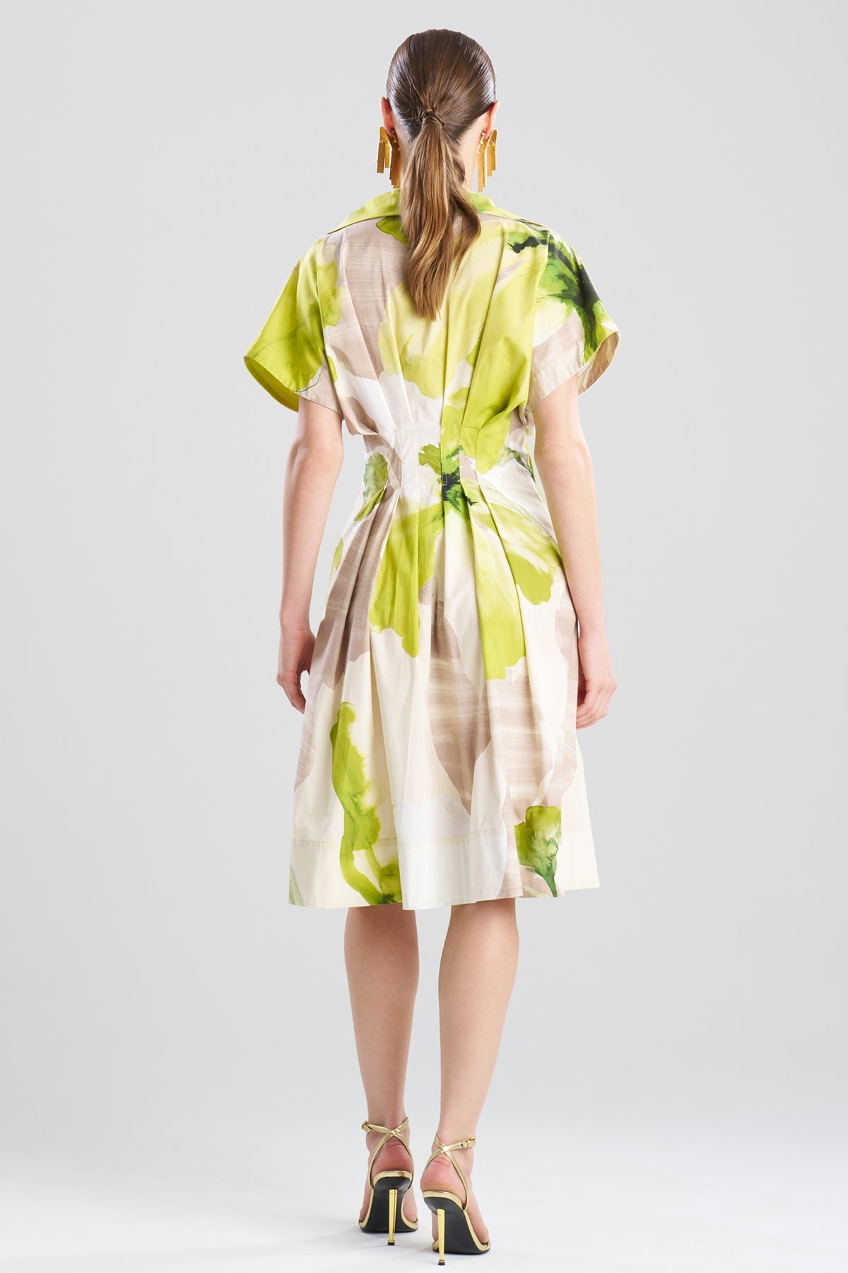Natori Orchid Cotton Poplin Pleat Release Button Down Shirtdress