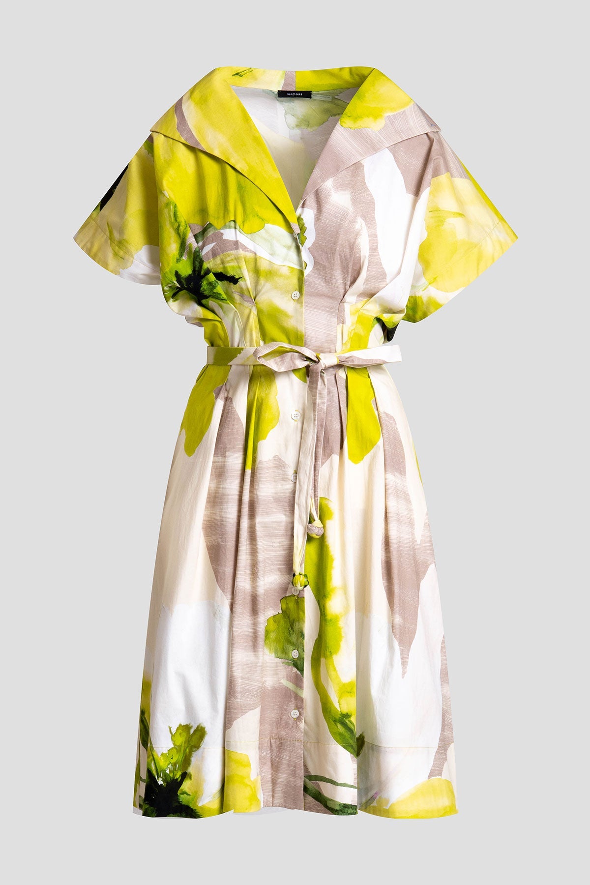 Natori Orchid Cotton Poplin Pleat Release Button Down Shirtdress