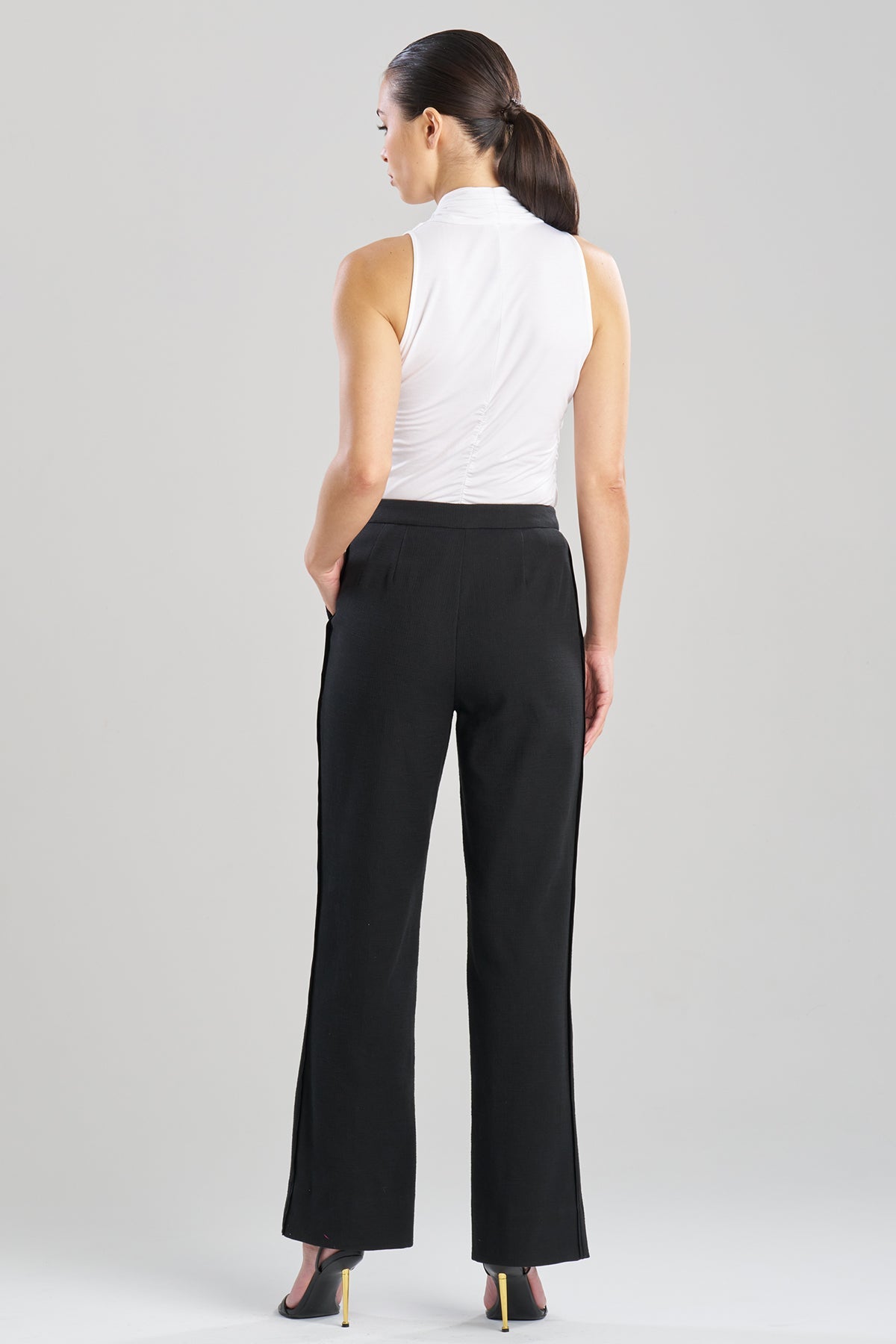 Natori Stretch Basketweave Cotton Flare Leg Zip Pants