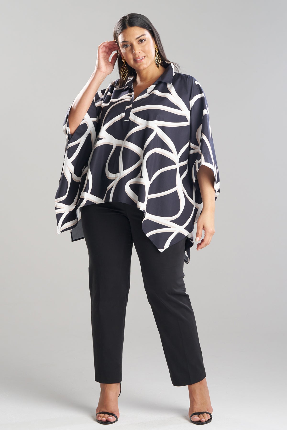 Natori Spiral Cotton Taffeta Oversized Caftan Top