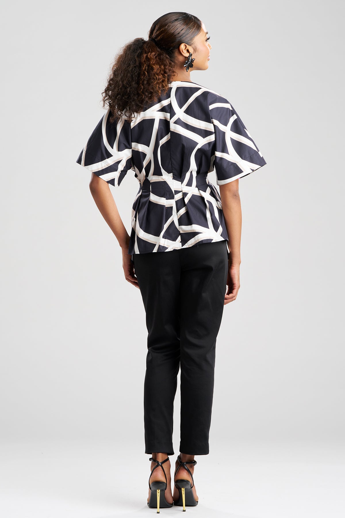 Natori Spiral Cotton Taffeta Short Sleeve Button Down Shirt