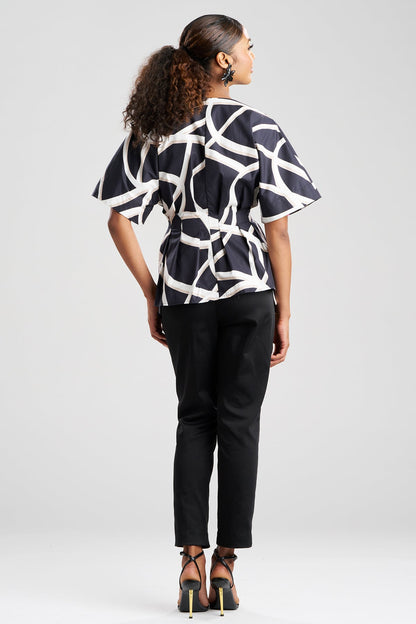 Natori Spiral Cotton Taffeta Short Sleeve Button Down Shirt