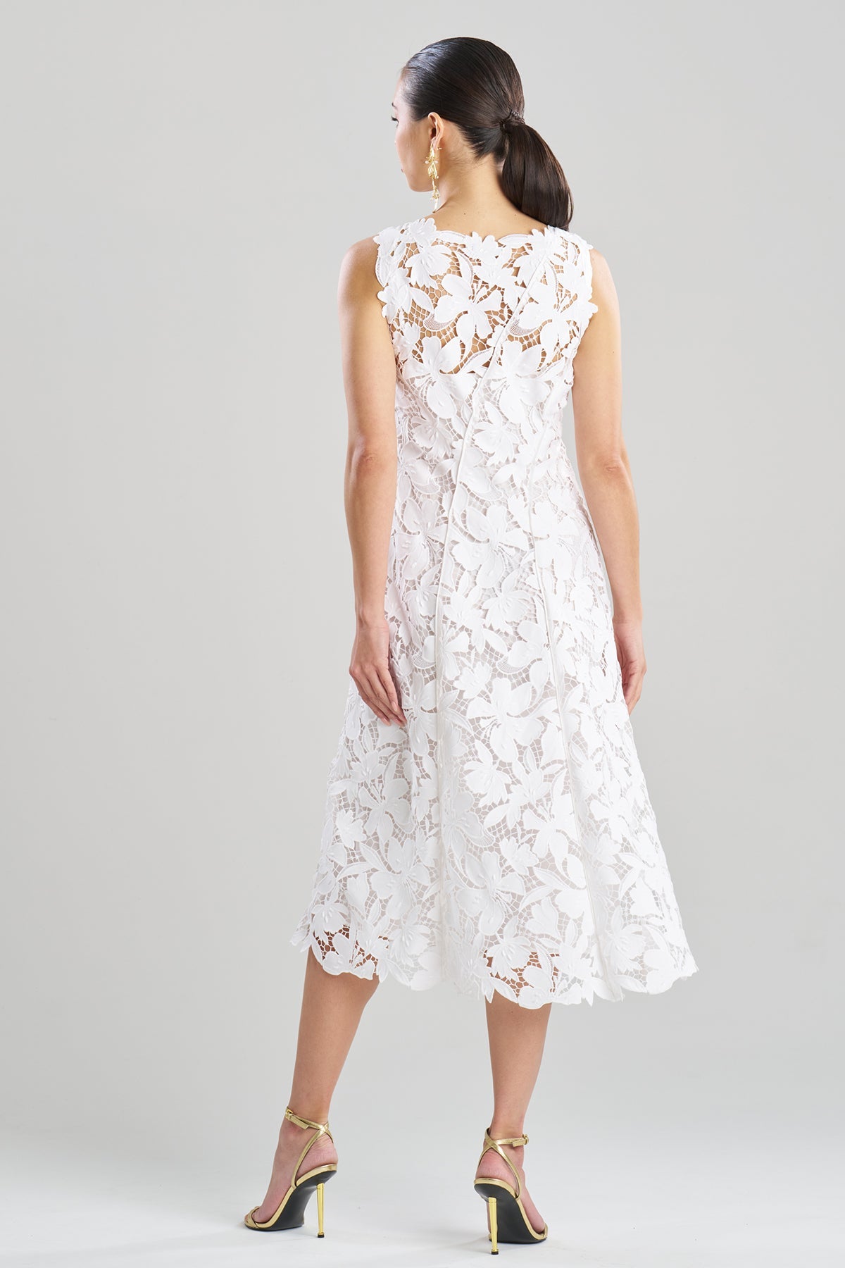 Natori Peony Floral Lace Asymmetric Seam Dress