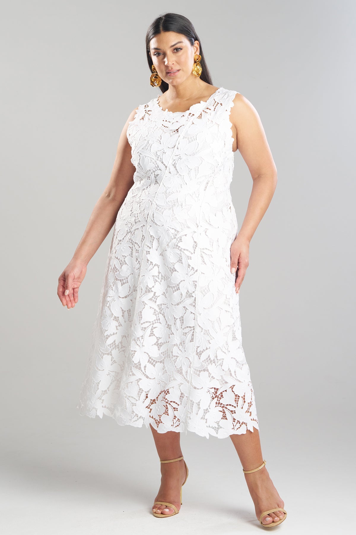 Natori Peony Floral Lace Asymmetric Seam Dress