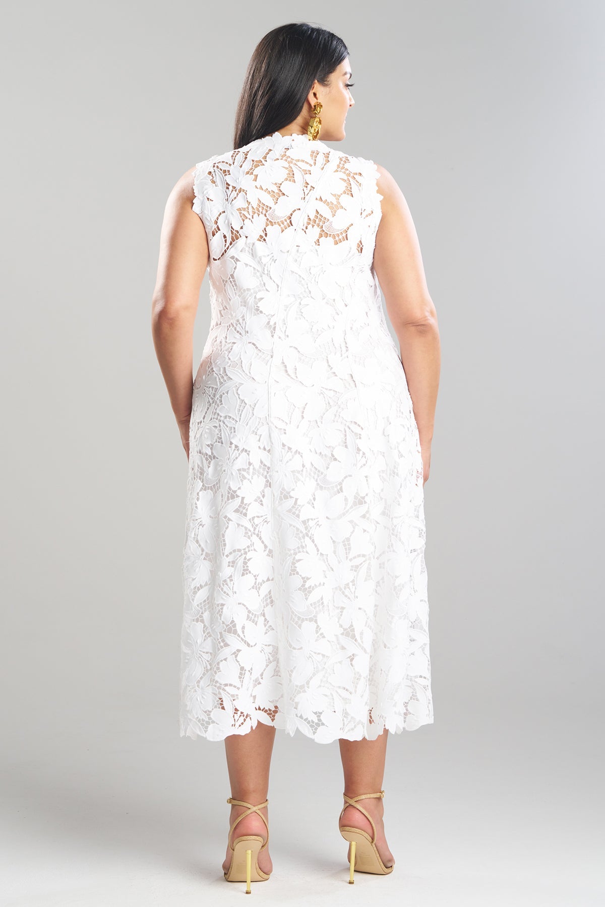 Natori Peony Floral Lace Asymmetric Seam Dress