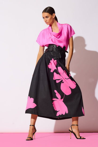 Natori Peony Cotton Chino Pleated Skirt