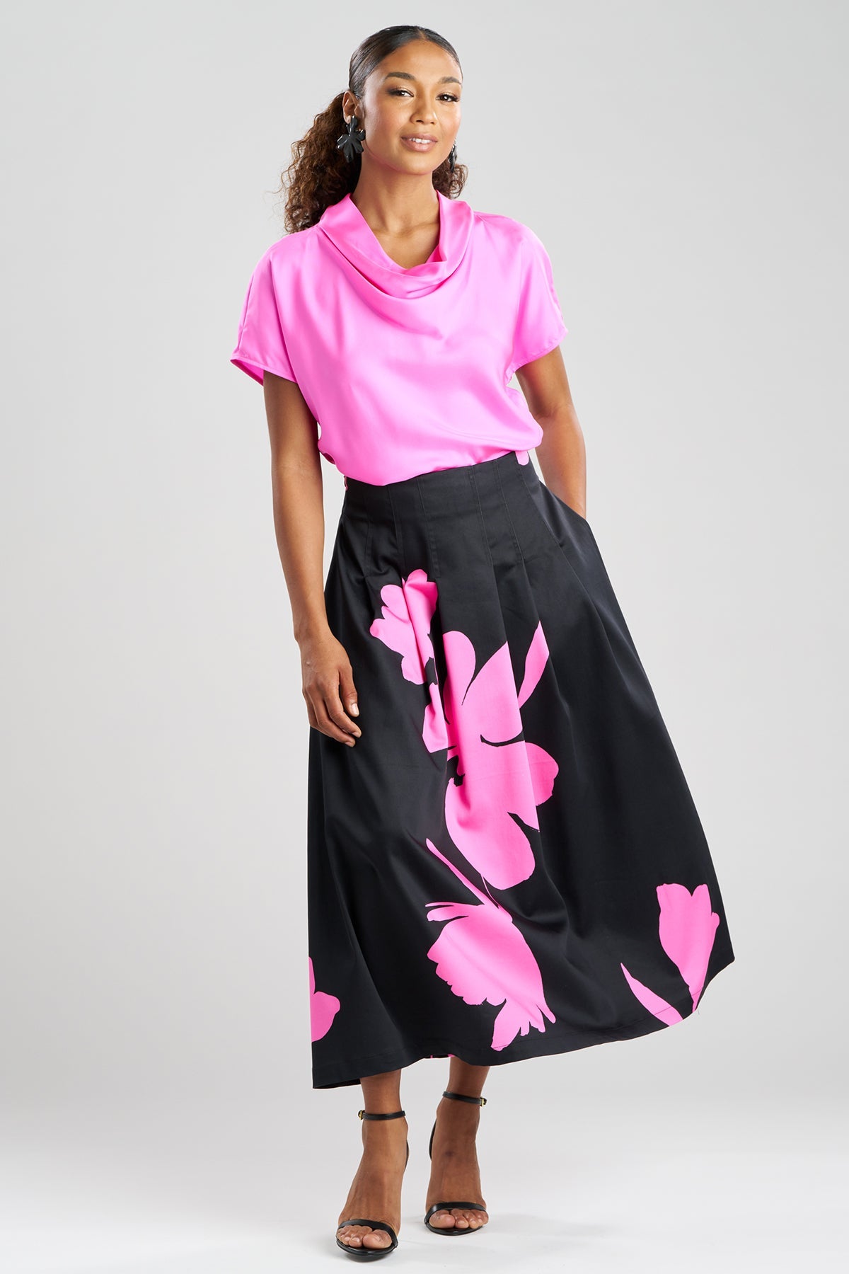 Natori Peony Cotton Chino Pleated Skirt