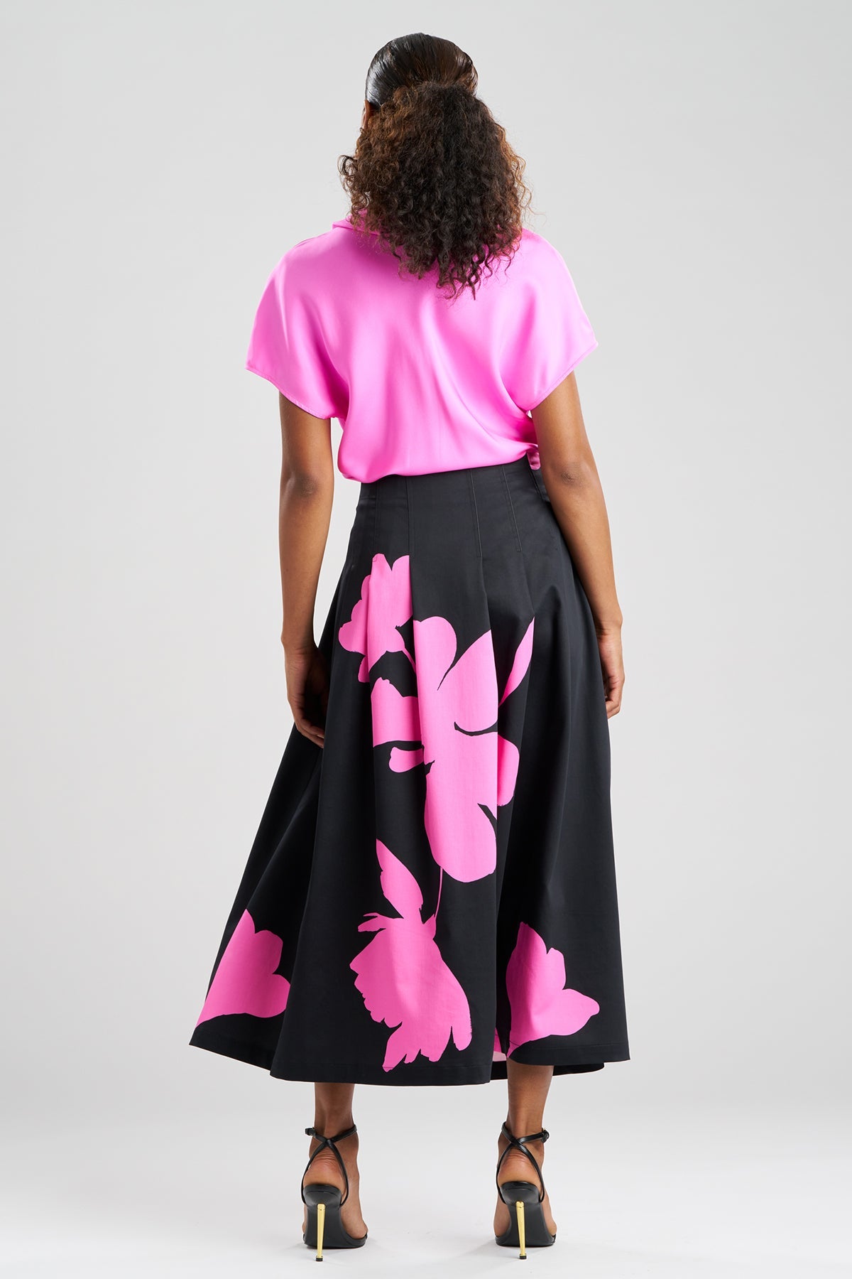 Natori Peony Cotton Chino Pleated Skirt