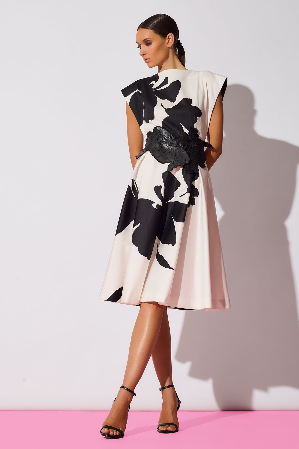 Natori Peony Cotton Chino Fit & Flare Dress