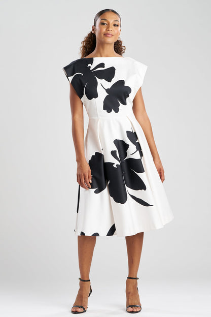 Natori Peony Cotton Chino Fit & Flare Dress
