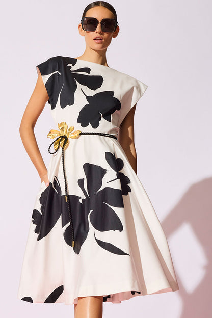 Natori Peony Cotton Chino Fit & Flare Dress