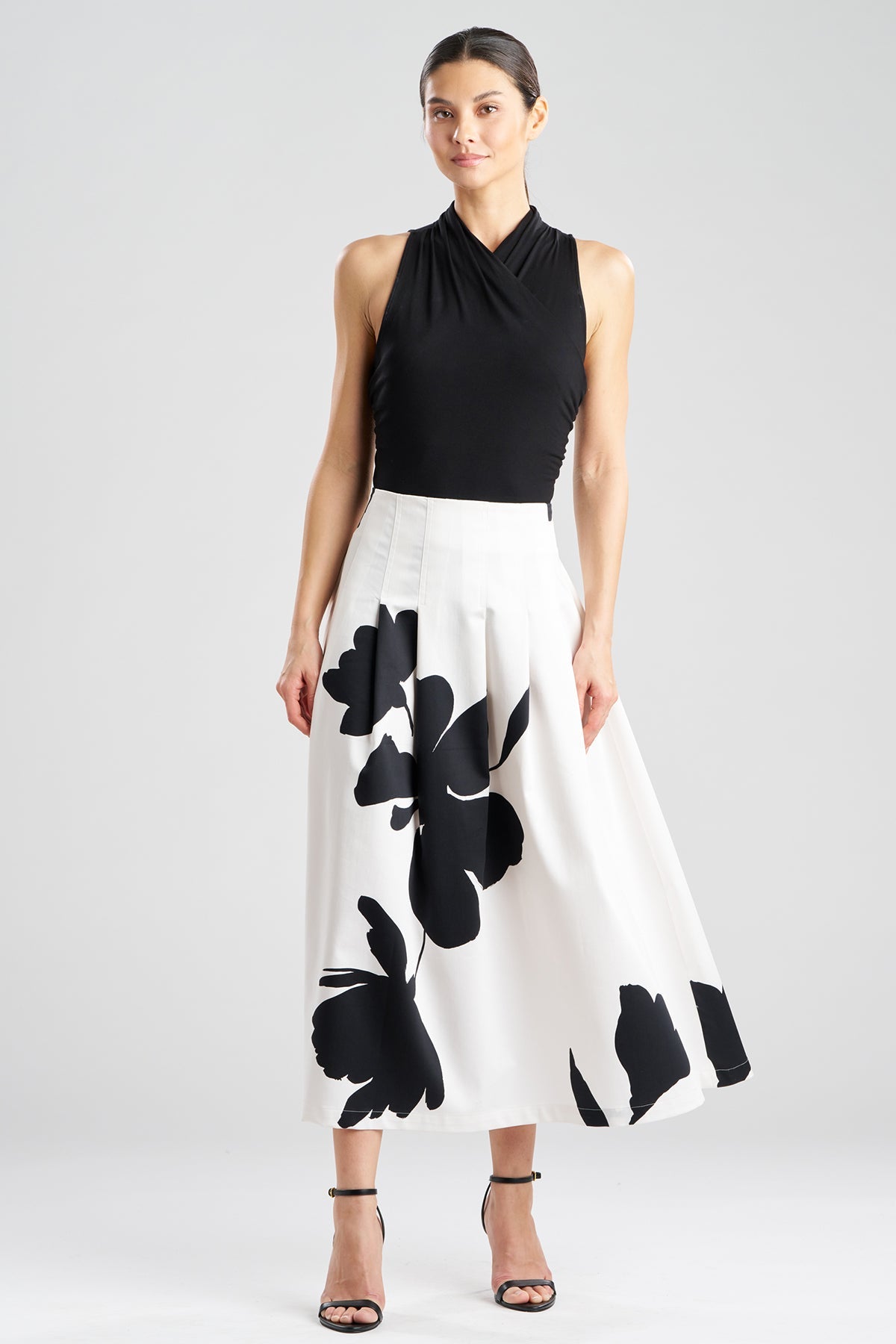 Natori Peony Cotton Chino Pleated Skirt