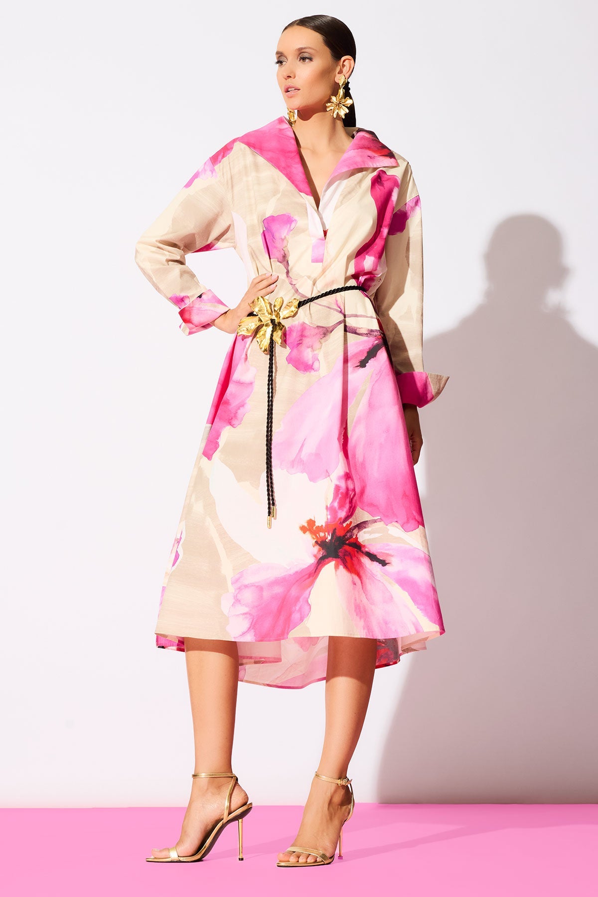 Natori Orchid Cotton Poplin Oversized Pull Over Shirtdress