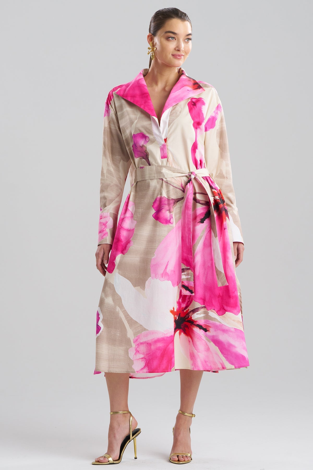 Natori Orchid Cotton Poplin Oversized Pull Over Shirtdress