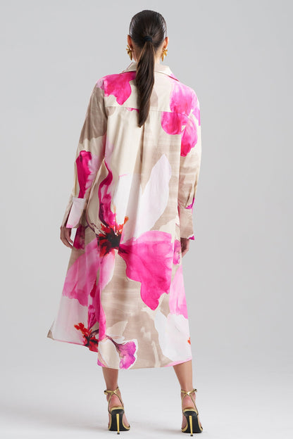Natori Orchid Cotton Poplin Oversized Pull Over Shirtdress