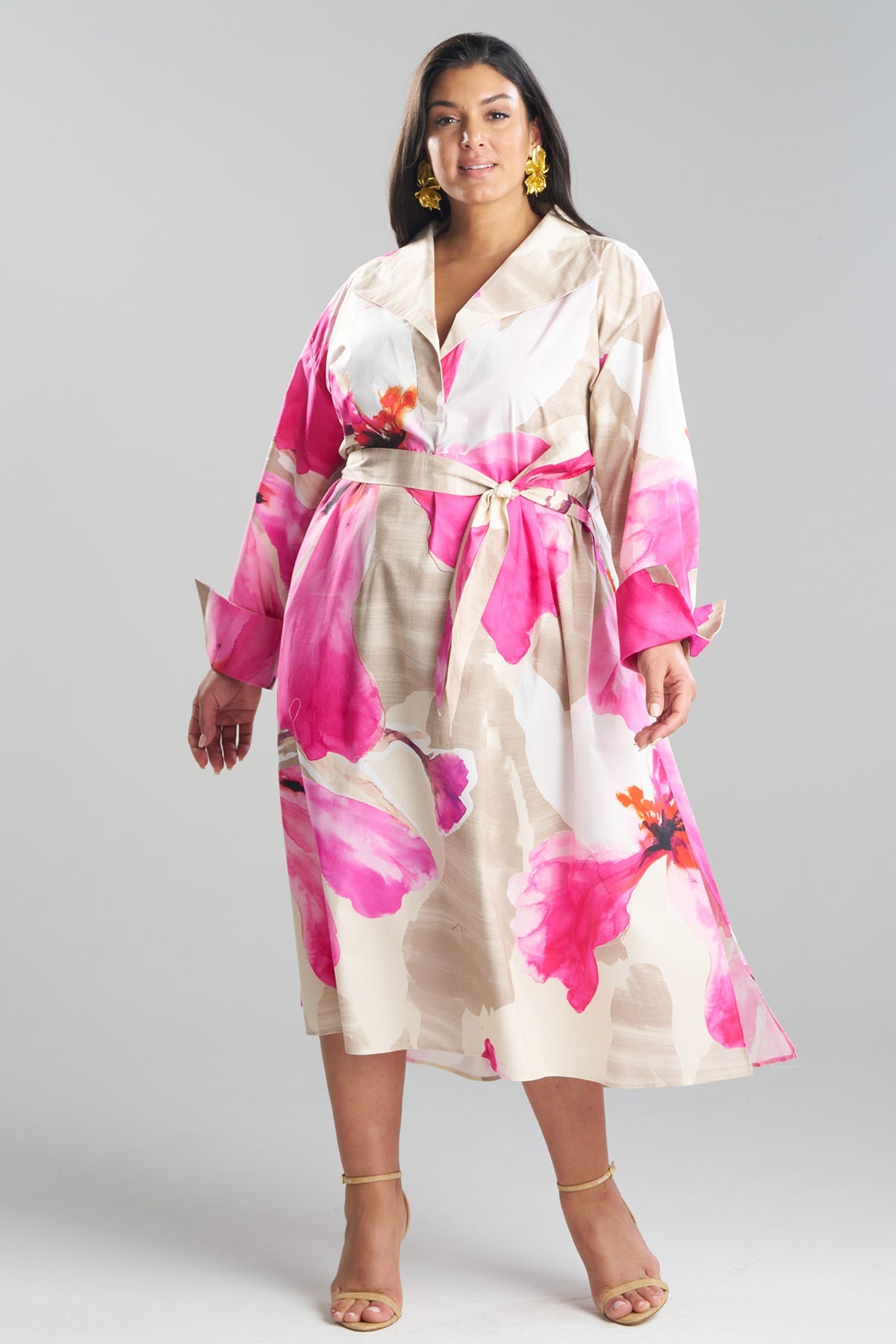 Natori Orchid Cotton Poplin Oversized Pull Over Shirtdress