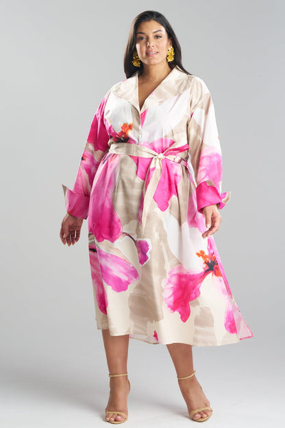 Natori Orchid Cotton Poplin Oversized Pull Over Shirtdress