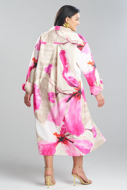 Natori Orchid Cotton Poplin Oversized Pull Over Shirtdress