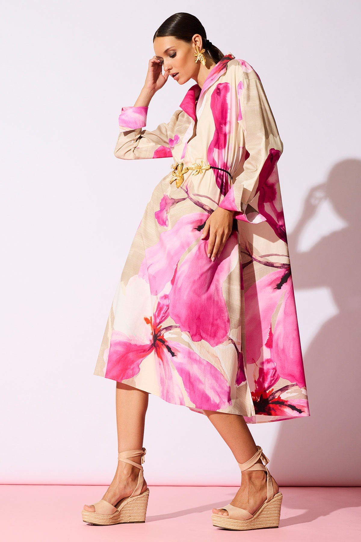 Natori Orchid Cotton Poplin Oversized Pull Over Shirtdress