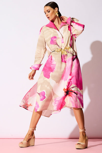 Natori Orchid Cotton Poplin Oversized Pull Over Shirtdress
