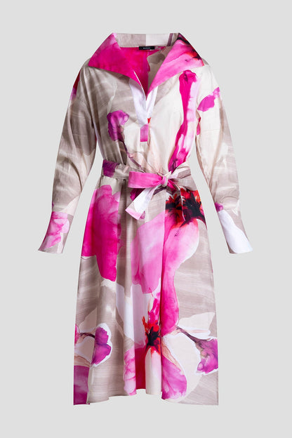 Natori Orchid Cotton Poplin Oversized Pull Over Shirtdress