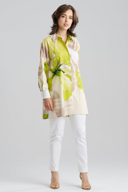 Natori Orchid Cotton Poplin Oversized Button Down Shirt