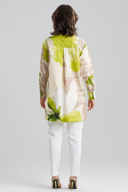 Natori Orchid Cotton Poplin Oversized Button Down Shirt