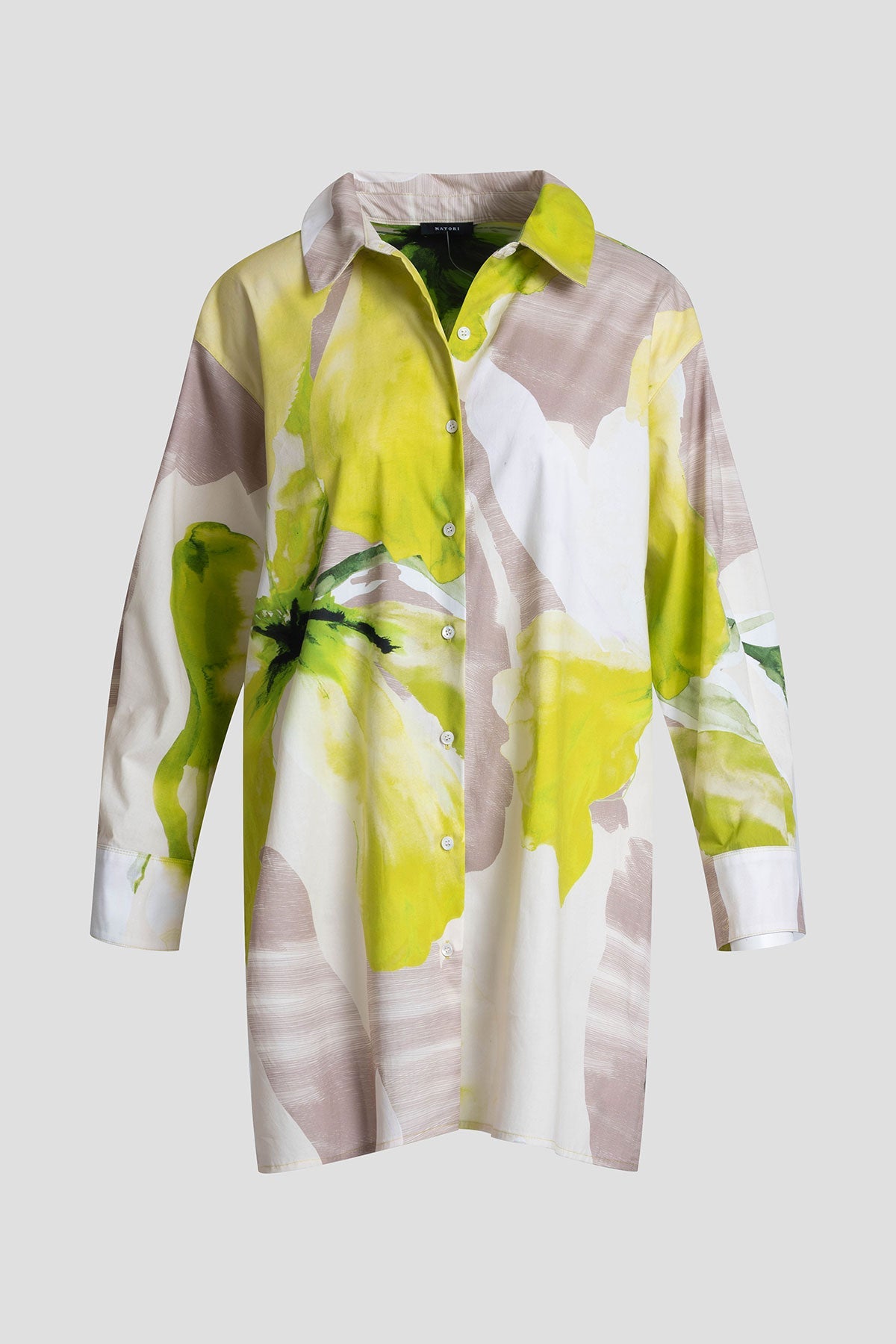 Natori Orchid Cotton Poplin Oversized Button Down Shirt