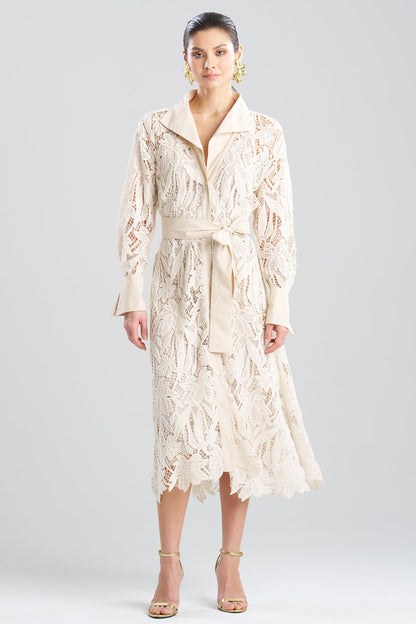 Natori Crochet Lace Cotton Oversized Button Down Shirtdress