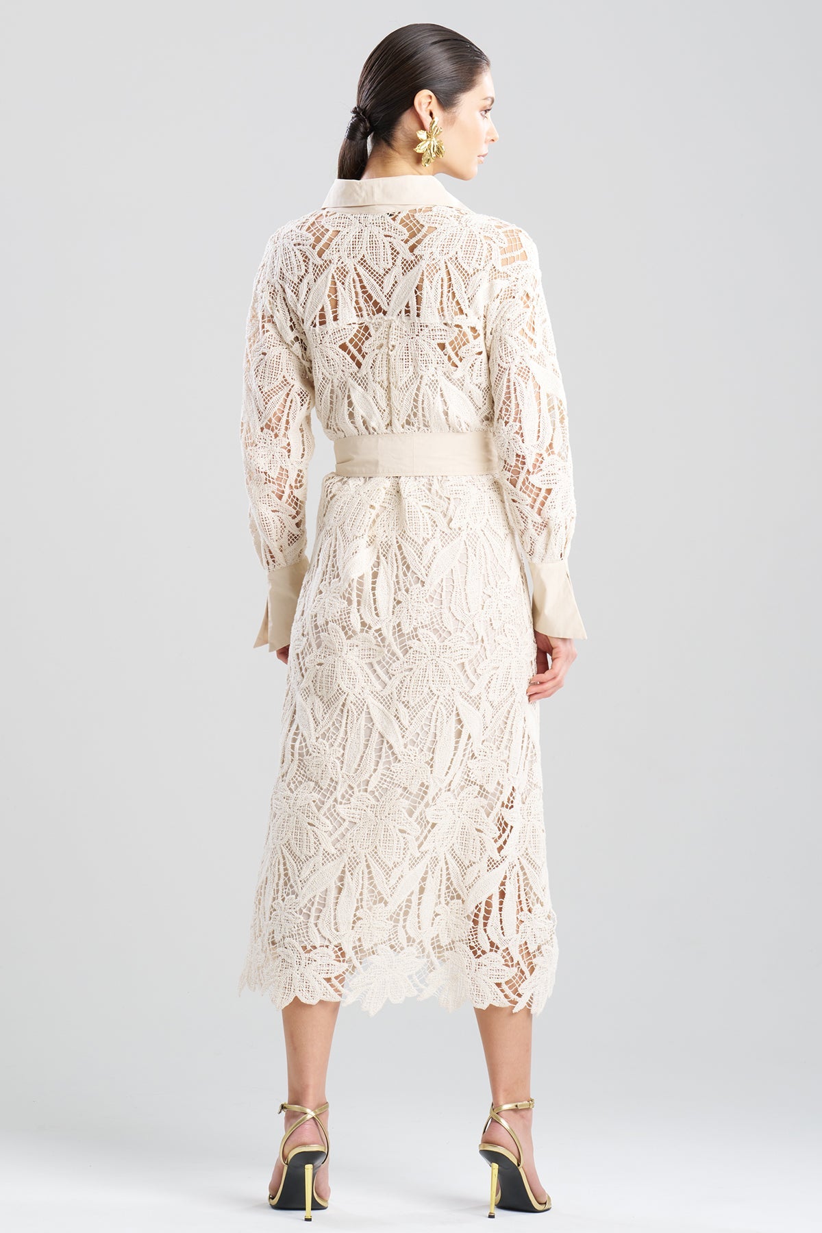 Natori Crochet Lace Cotton Oversized Button Down Shirtdress