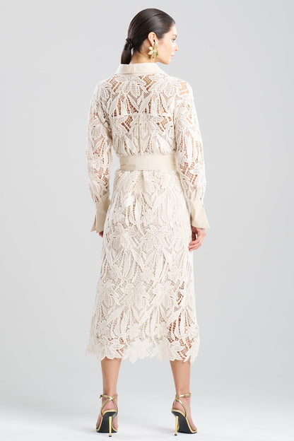 Natori Crochet Lace Cotton Oversized Button Down Shirtdress