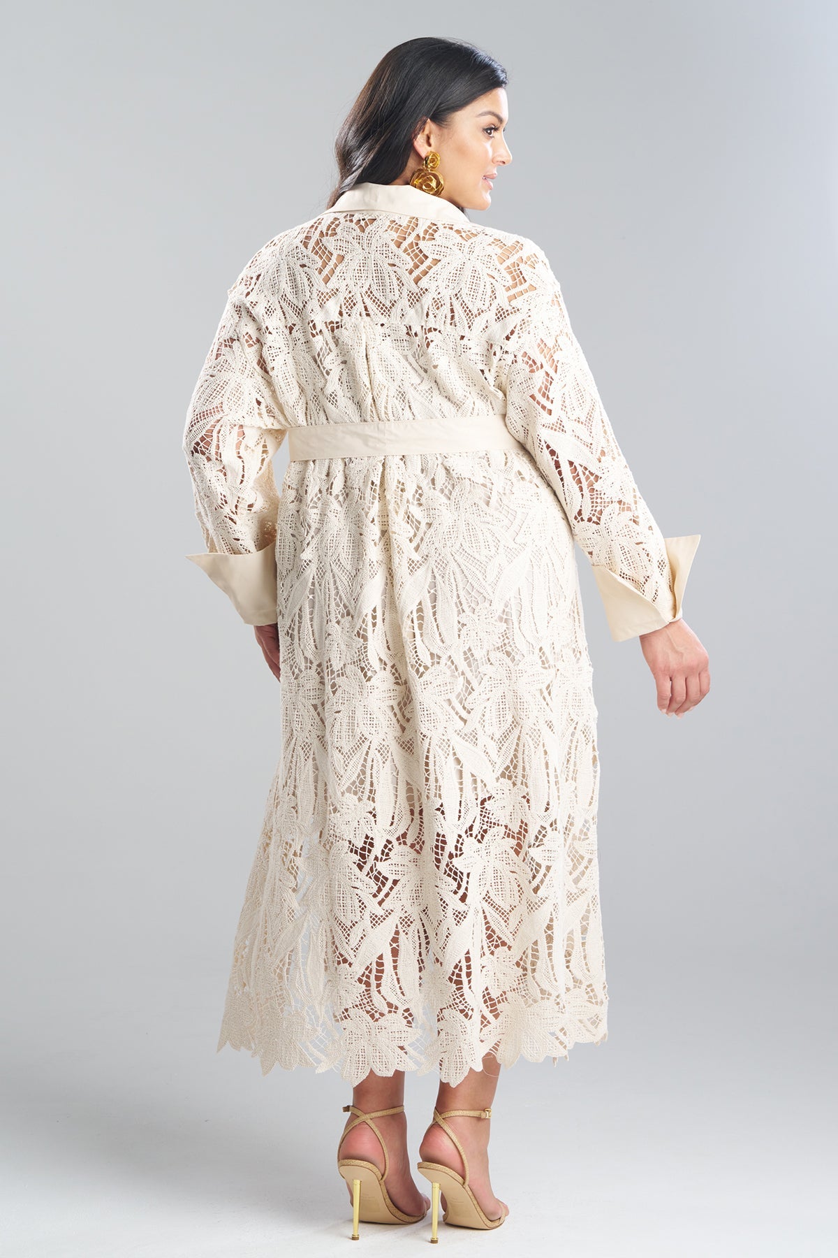 Natori Crochet Lace Cotton Oversized Button Down Shirtdress