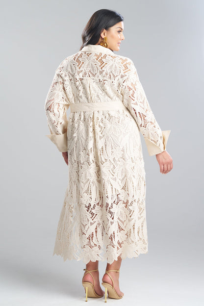 Natori Crochet Lace Cotton Oversized Button Down Shirtdress