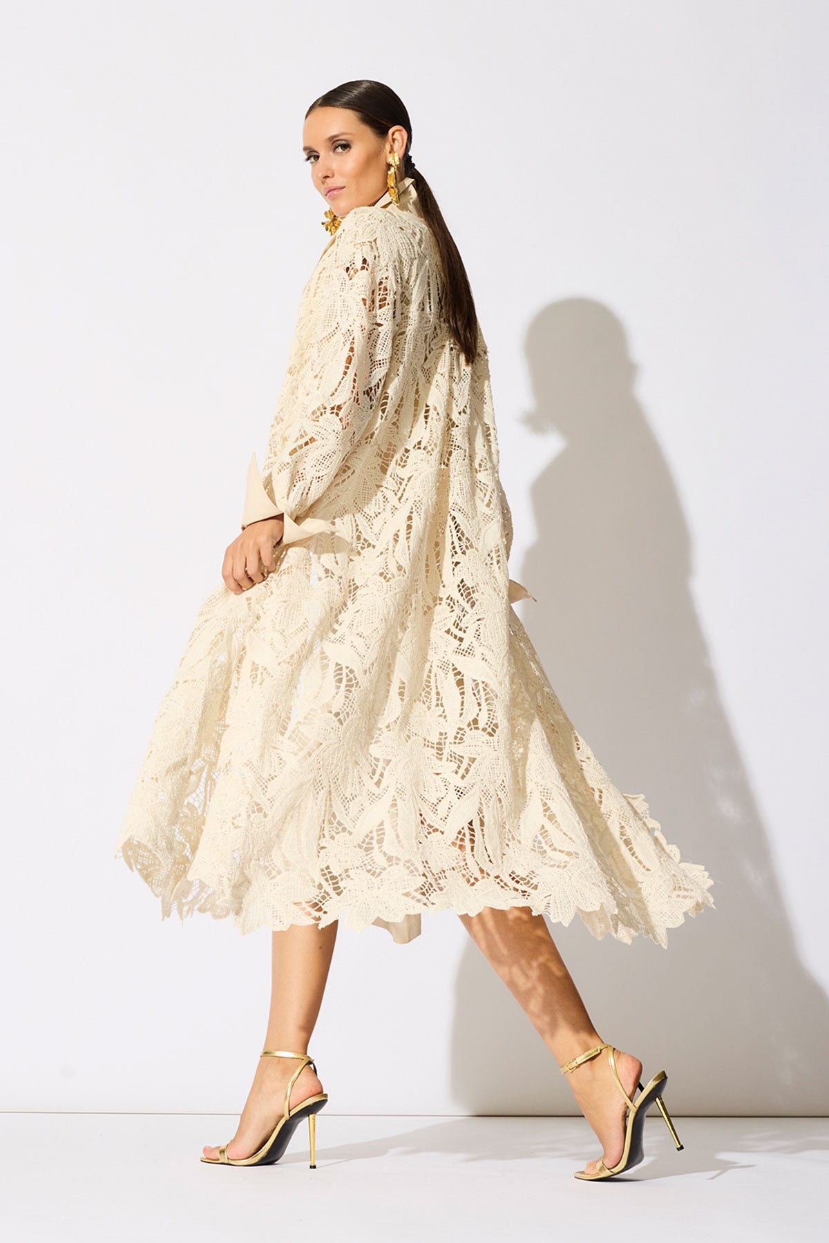 Natori Crochet Lace Cotton Oversized Button Down Shirtdress
