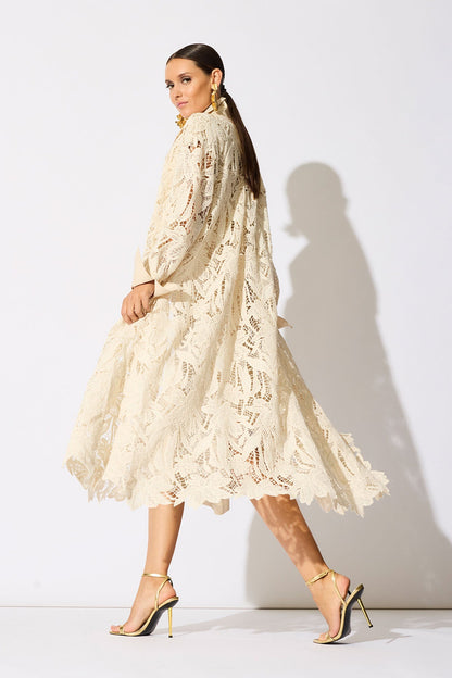Natori Crochet Lace Cotton Oversized Button Down Shirtdress
