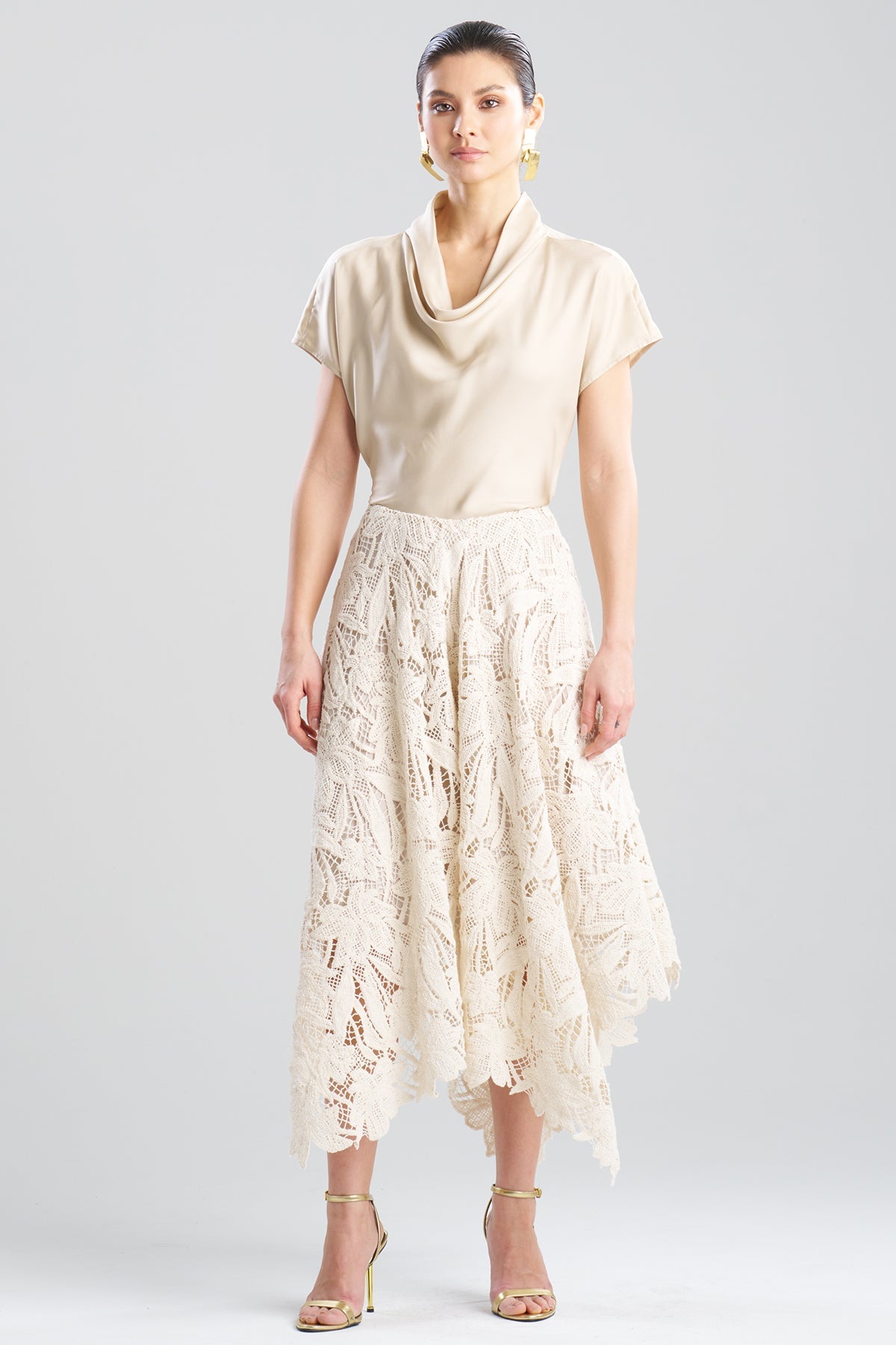 Natori Crochet Lace Cotton Handkerchief Hem Skirt