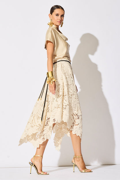 Natori Crochet Lace Cotton Handkerchief Hem Skirt