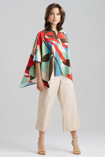 Natori Abstract Palm Cotton Poplin Oversized Caftan Top