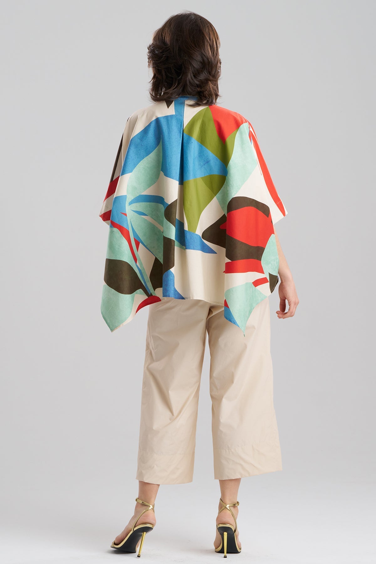 Natori Abstract Palm Cotton Poplin Oversized Caftan Top
