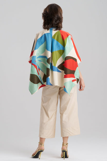 Natori Abstract Palm Cotton Poplin Oversized Caftan Top