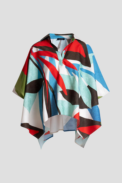 Natori Abstract Palm Cotton Poplin Oversized Caftan Top