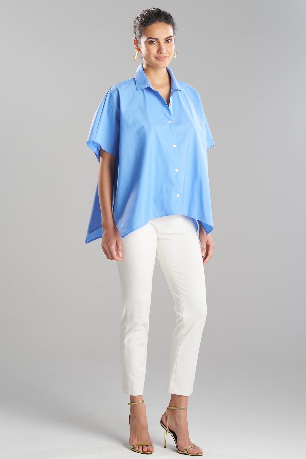 Natori Techno Poplin Button Down Caftan Shirt