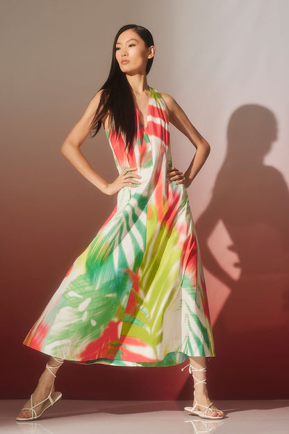 Natori Usami Cotton V-Neck Maxi Dress